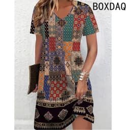 Women Dress Summer Short Sleeve O-Neck Casual Loose A-Line Dress Big Size 3XL Female 3D Striped Printing Elegant Vintage Dresses