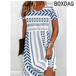 Women Dress Summer Short Sleeve O-Neck Casual Loose A-Line Dress Big Size 3XL Female 3D Striped Printing Elegant Vintage Dresses