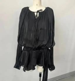 LGRQ 2026 New Summer Fashion Women Clothes Round Neck Lantern Sleeves Satin Short Dress With Shorts Under Two Pieces Set