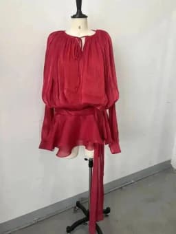 LGRQ 2026 New Summer Fashion Women Clothes Round Neck Lantern Sleeves Satin Short Dress With Shorts Under Two Pieces Set