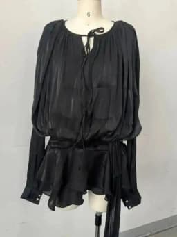 LGRQ 2026 New Summer Fashion Women Clothes Round Neck Lantern Sleeves Satin Short Dress With Shorts Under Two Pieces Set