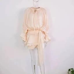 LGRQ 2026 New Summer Fashion Women Clothes Round Neck Lantern Sleeves Satin Short Dress With Shorts Under Two Pieces Set