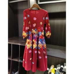 LANMREM Spring New Oil Painting Print Ruched Dress Women's Beach Vacation Platycodon French Long Dress Fairy Style