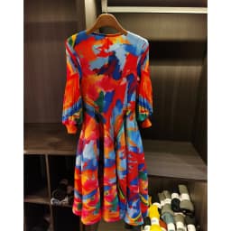 LANMREM Spring New Oil Painting Print Ruched Dress Women's Beach Vacation Platycodon French Long Dress Fairy Style