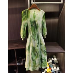 LANMREM Spring New Oil Painting Print Ruched Dress Women's Beach Vacation Platycodon French Long Dress Fairy Style