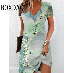 Elegant Women's Midi Dresses 2025 New Summer Fashion V-Neck 3D Printed Dress Casual Tie Dye Gradient Loose A-Line Dress Vestidos