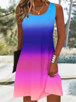 Women Tie-dye Gradient Streetwear Mini Dresses Summer Sleeveless 3D Printing Ladies A-Line Dress 3XL Plus Size Casual Dress