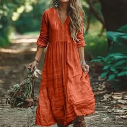 Women Dresses 2026 new cotton linen extremely popular solid color v neck fold long dresses women's clothing vestidoes