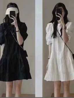 Summer 2025 Design Sensation Bubble Short Sleeve Dress Women's Elegant Skirt Commute Style Pleated High Waist A-Line Dress