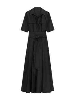 Elegant Short Sleeve Lapel Midi Dress For Women Chic Solid Single Breasted Waist Long Dress Lady Holiday Evening Party Vestidos