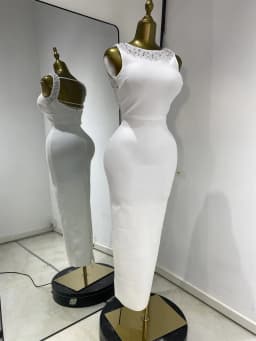 Woman White Birthday Bandage Dress Elegant Pearls Rhinestones Embroidery Tassel Back Bodycon Long Evening Party Cocktail Dresses