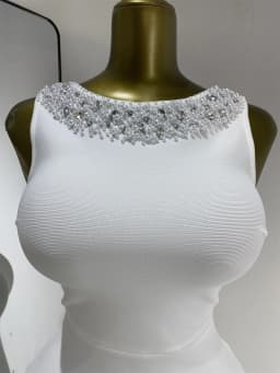 Woman White Birthday Bandage Dress Elegant Pearls Rhinestones Embroidery Tassel Back Bodycon Long Evening Party Cocktail Dresses