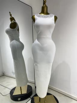 Woman White Birthday Bandage Dress Elegant Pearls Rhinestones Embroidery Tassel Back Bodycon Long Evening Party Cocktail Dresses