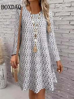 Women's Clothing Autumn Women Retro Flowers Dress Summer Vintage Causal Fashion Long Sleeve Floral 3D Printed Loose Dresses 2025