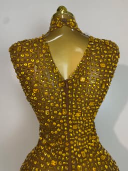 Women Luxury Gold Rhinestone Sexy Mesh Short Dress Sparkly Stage Costume Elegant Party Birthday  Dresses Nightclub Singer Outf