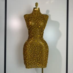 Women Luxury Gold Rhinestone Sexy Mesh Short Dress Sparkly Stage Costume Elegant Party Birthday  Dresses Nightclub Singer Outf
