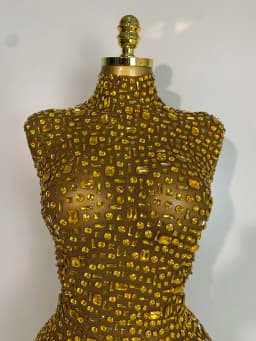 Women Luxury Gold Rhinestone Sexy Mesh Short Dress Sparkly Stage Costume Elegant Party Birthday  Dresses Nightclub Singer Outf