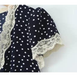 YENKYE 2025 Women Navy Blue Polka Dot Long Dress Lace Trim V Neck Short Sleeve A-line Elegant Holiday Dresses Summe Maxi Robe