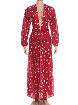 Kliou Sexy Backless Long Dress Woman Tiger Stripe Print Lantern Sleeve Deep V-Neck Vacation Beach Party Elegant Style Vestidos