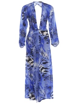Kliou Sexy Backless Long Dress Woman Tiger Stripe Print Lantern Sleeve Deep V-Neck Vacation Beach Party Elegant Style Vestidos