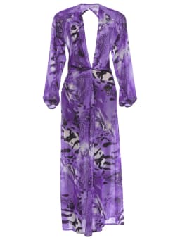 Kliou Sexy Backless Long Dress Woman Tiger Stripe Print Lantern Sleeve Deep V-Neck Vacation Beach Party Elegant Style Vestidos