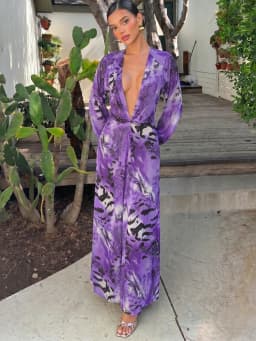 Kliou Sexy Backless Long Dress Woman Tiger Stripe Print Lantern Sleeve Deep V-Neck Vacation Beach Party Elegant Style Vestidos
