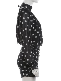 Nibber See Through Mini Dress Woman Turtleneck Mesh Full Sleeve Polka Dot Print Skinny Peach Hip Street Ruched Elegant Bodycon
