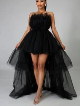 CM.YAYA Women Strapless Mesh Ball Gown High Low Irregular Cocktail Dress 2023 Autumn Vestidos Sexy Party Even Dresses