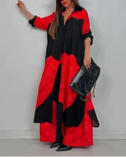 Fashion Loose Printed 2-piece Set Women's Single-breasted Cardigan Robe Wide-leg Pants Casual Two-piece Outfit Woman Dress