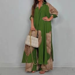 Fashion Loose Printed 2-piece Set Women's Single-breasted Cardigan Robe Wide-leg Pants Casual Two-piece Outfit Woman Dress