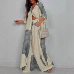 Fashion Loose Printed 2-piece Set Women's Single-breasted Cardigan Robe Wide-leg Pants Casual Two-piece Outfit Woman Dress