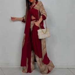 Fashion Loose Printed 2-piece Set Women's Single-breasted Cardigan Robe Wide-leg Pants Casual Two-piece Outfit Woman Dress