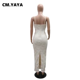 CM.YAYA 2025 Summer Women Sequins Beading Strap Sleeveless Bodycon Maxi Long Dress Sexy Night Evening Birthday Party Dresses