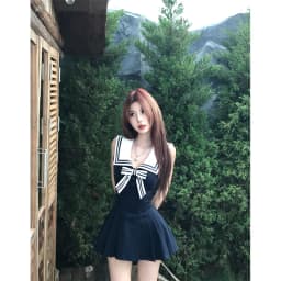 Kawaii Bow Mini Dress Women Japanese Lolita Sailor Collar Pleated Dresses Summer Ladies Y2K Fashion Sleeveless Bodycon Vestidos