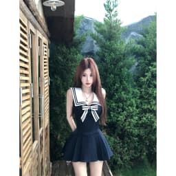 Kawaii Bow Mini Dress Women Japanese Lolita Sailor Collar Pleated Dresses Summer Ladies Y2K Fashion Sleeveless Bodycon Vestidos