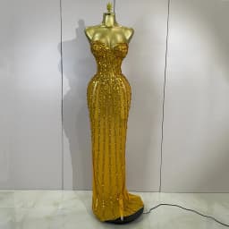 Elegance Golden Strapless Mesh See Through Long Dress Sparkly Diamonds Evening Party Birthday Sexy Nightclub Singer Stage Wear