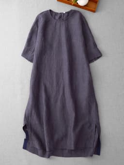 Retro Cotton Linen Midi Dress Summer New Style Slimming Belly Covering Women's A-Line Midi Skirt Casual Style Loose Waist