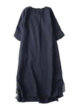 Retro Cotton Linen Midi Dress Summer New Style Slimming Belly Covering Women's A-Line Midi Skirt Casual Style Loose Waist