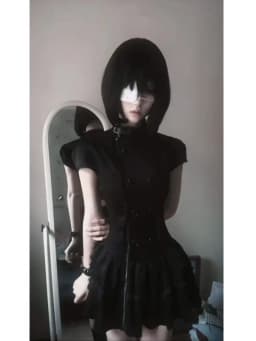New Gothic Lolita Y2K Women's Mini Dress Double Breasted Striped Ruffle Hem Slim Fit Harajuku Dark Cute Night Out Streetwear