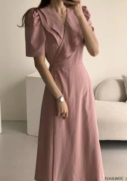South Korea Chic Midi Dress Women Summer Japan Style Retro Vintage Design Ruffles Pink One-Piece Lace-Up Dress FLHJLWOC Vestidos