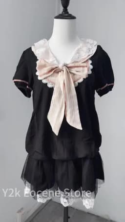 Harajuku 90s Aesthetic Sexy Dress Female New Sweet Y2k Slim Gothic Outfits Women Punk Fake Two Piece Vintage Short Sleeve Dress