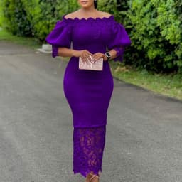 Elegant Dresses for Woman Off the Shoulder Lantern Sleeve Lace Patchwork Sheath Package Hips Ankle Length Luxury Birthday Dress