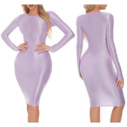 Womens Oil-shiny Hip Wrap Bodycon Dress Round Neck Long SleeveSleep Dress Sexy Nightwear Rave Party Clubwear Female Clothing