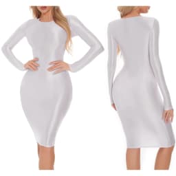 Womens Oil-shiny Hip Wrap Bodycon Dress Round Neck Long SleeveSleep Dress Sexy Nightwear Rave Party Clubwear Female Clothing