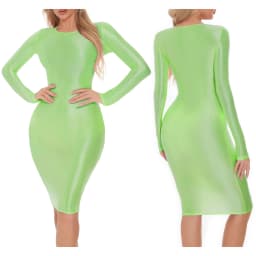 Womens Oil-shiny Hip Wrap Bodycon Dress Round Neck Long SleeveSleep Dress Sexy Nightwear Rave Party Clubwear Female Clothing