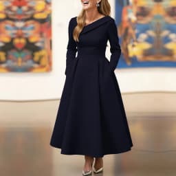 Olive Green Asymmetric Collar Long-Sleeve Midi Dress Elegant A-Line Wedding Guest Gown with Pockets Formal Bridal Event Outfit