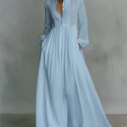 Women's Elegant Single Breasted Long Dress 2026 French High Waist Solid Pockets Pleated Maxi Evening Dress