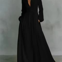 Women's Elegant Single Breasted Long Dress 2026 French High Waist Solid Pockets Pleated Maxi Evening Dress