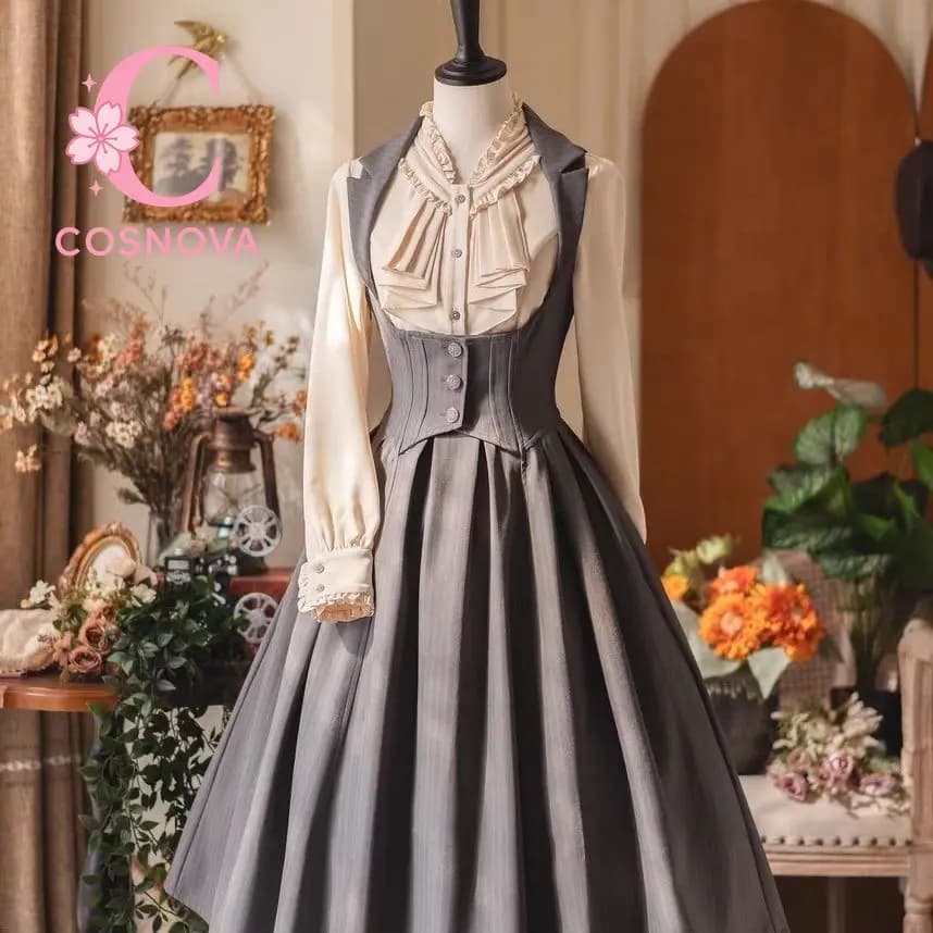 Forest Wardrobe Spring Autumn Classic Lolita Bustier Dress Vintage Elegant Style High Waist A Line Long Sleeve One Piece Dress
