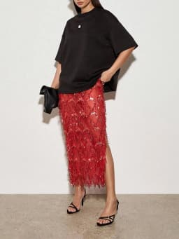 Fashion Glitter Solid Side Split Skirt Sexy Hollow Out Tassel Sequins Half Skirt Hot Girl See-through Slim Cocktail Party Skirts